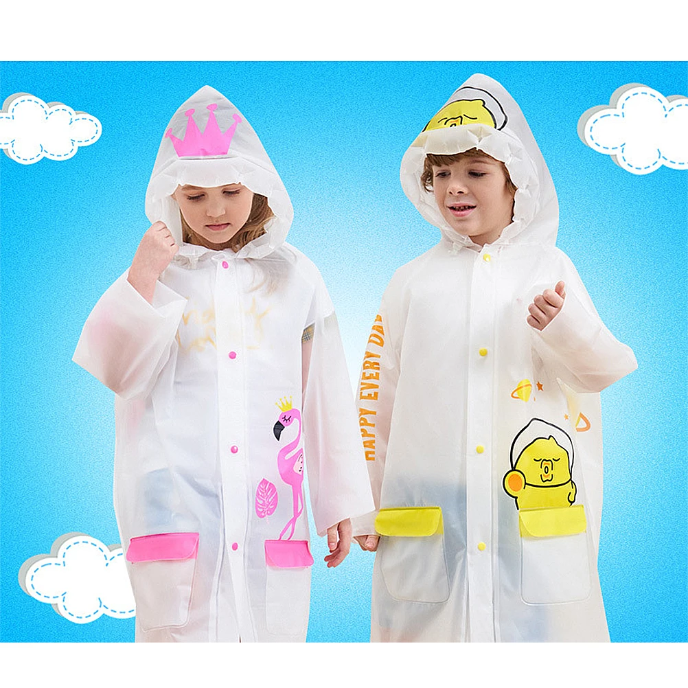 

Thickened Student Raincoat Cartoon Eva Rainwear Lightweight Outdoor Rain Cover Camping Hiking Poncho Protective Suit Flamingo