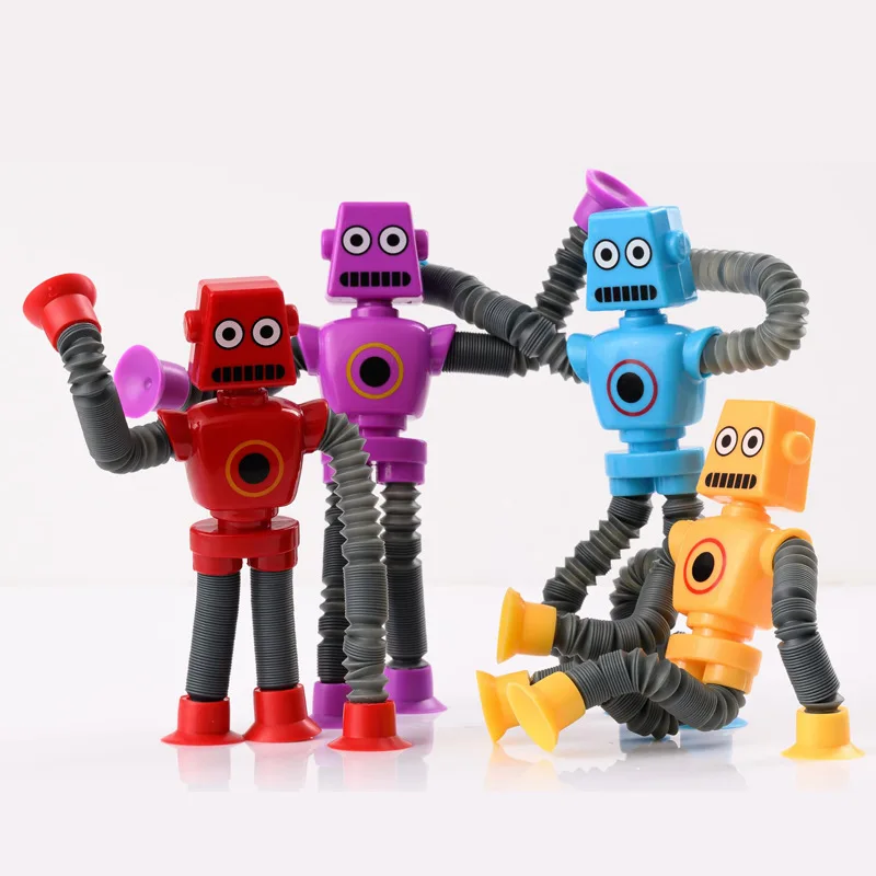 1-4Pcs Stretch Tube Toy Model Robot Pop Tube Luminous Toys Mini Sensory Suction Cup Toys for Kids Stress Relief Games Children