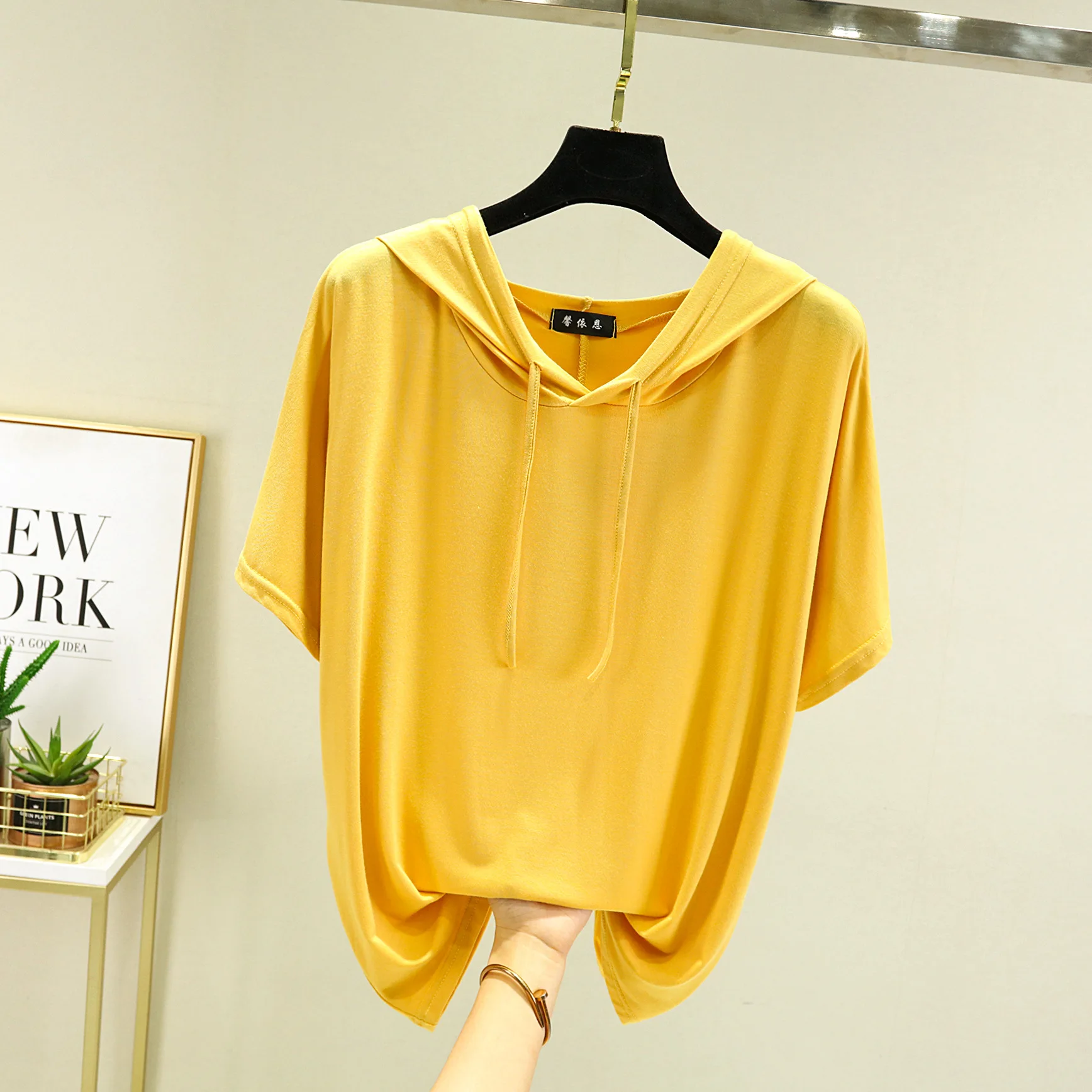 Summer 2025 New Women's Short Sleeve Pajamas modal T-shirt Ladies Hooded Thin Loose Bottom Shirt Top Home Wear Sleepwear