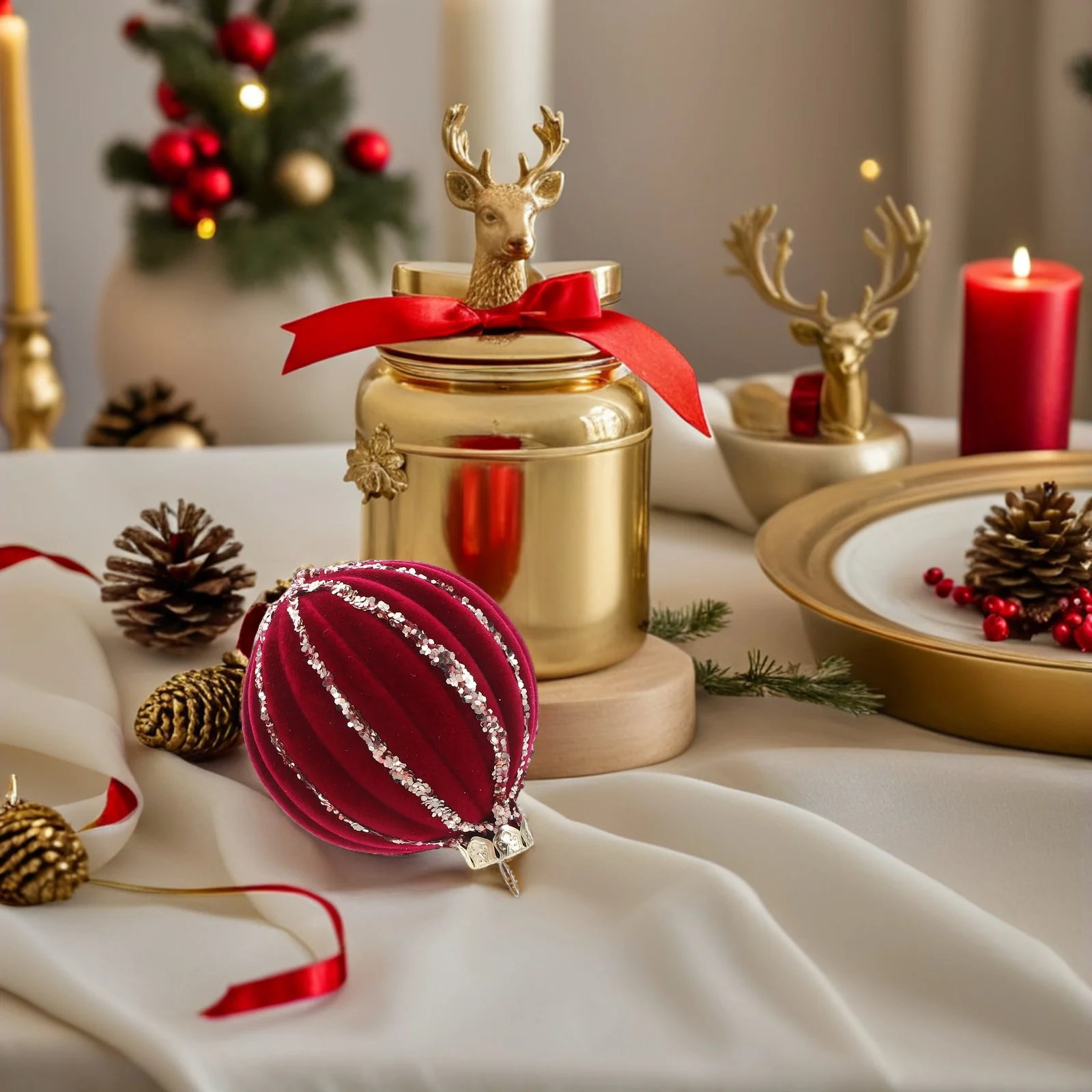 

16Pcs Christmas Ball Ornaments Red Flocked Shatterproof Xmas Tree Decorations Home Holiday Hanging Balls Christmas Ball Ornament