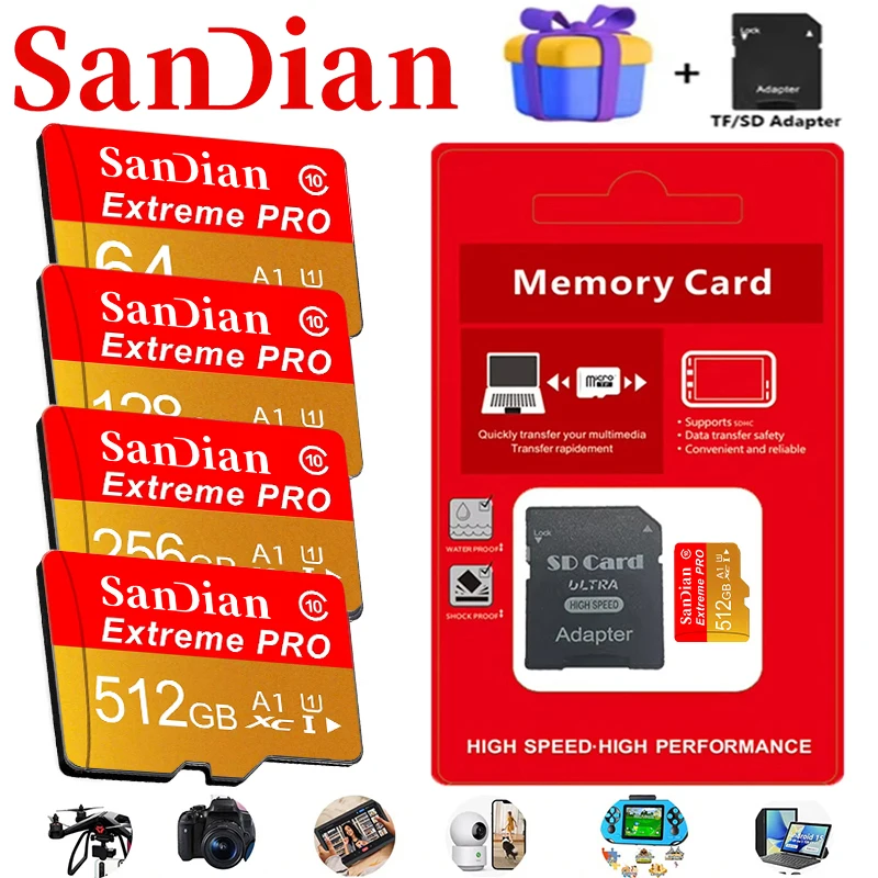 Super Fast SD Cards 32GB 128GB 256GB Memory Card Micro TF SD Card TF Cards V60 V10 4K for Surveillance/CCTV/Phone/Mobile/Toy
