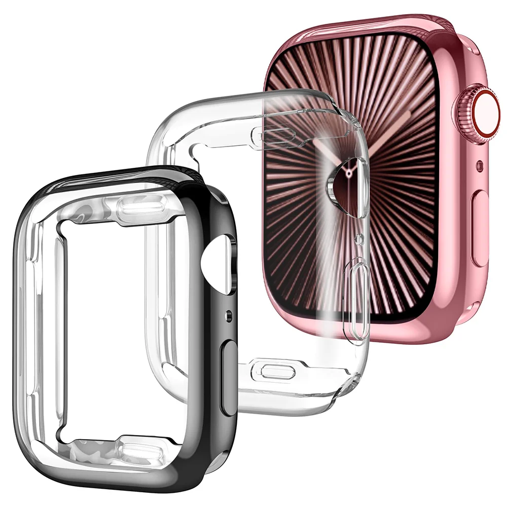 TPU-Abdeckung für Apple Watch-Gehäuse, Serie 9, 8, 7, 6, 5, 4, 3, SE 41 mm, 45 mm, 42–44 mm–40 mm, Displayschutzfolie für Apple Watch-Armbänder, Zubehör