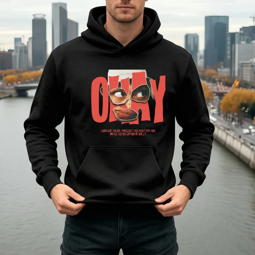 Funny Okay Face Hoodie Men Smile Emoji Expression Graphic Print Long Sleeve Casual Streetwear Crew Neck Retro Spring Autumn Gift