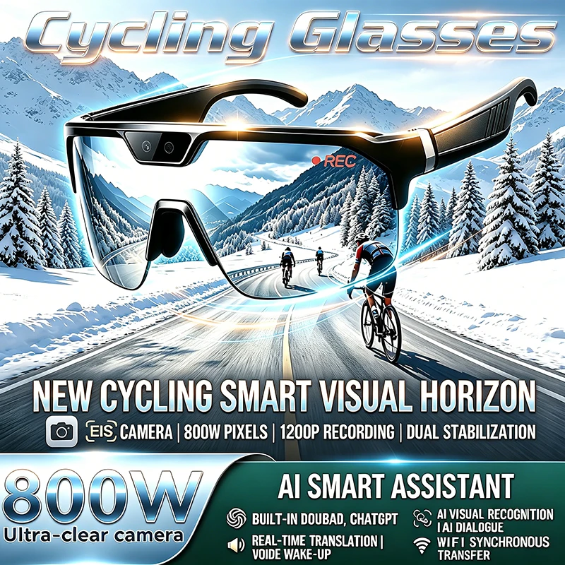 

2026New AI Smart Shooting&recording Glasses with 800W Camera, HD Anti-shake Bicycleriding Shooting Artifact, Windproof Goggles