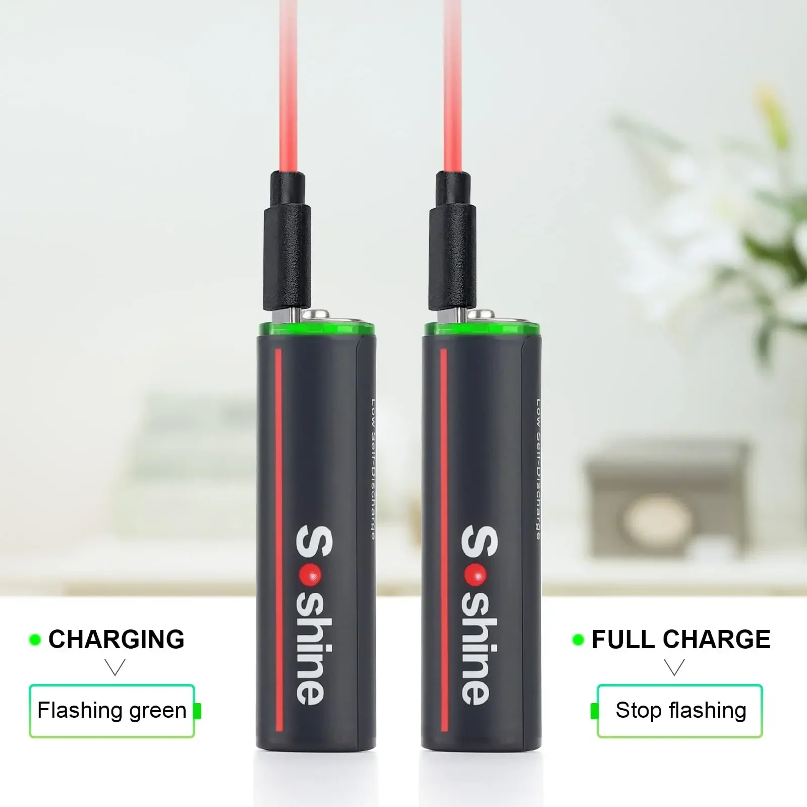 Soshine Original 1.5V 2600mWh Rechargeable Battery AA Lithium Batteries Type-C charging with 4-in-1 USB Cable 1200 Times Cycle