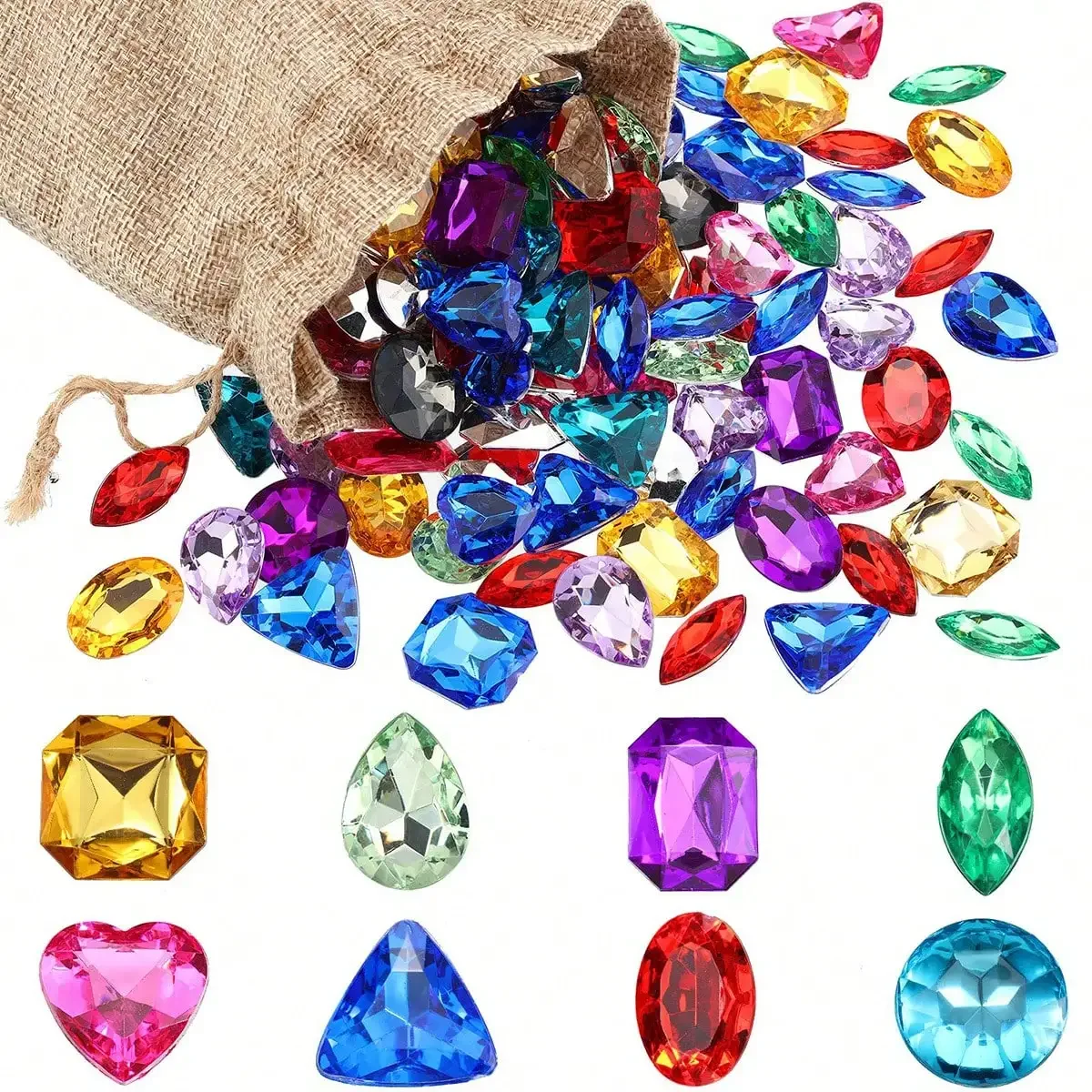 100pcs DIY Pirate Treasure Gem Toys Fake Acrylic Sparkling Gem Diamond Toys Colorful Beach Gemstones Pirate Jewelry Toys