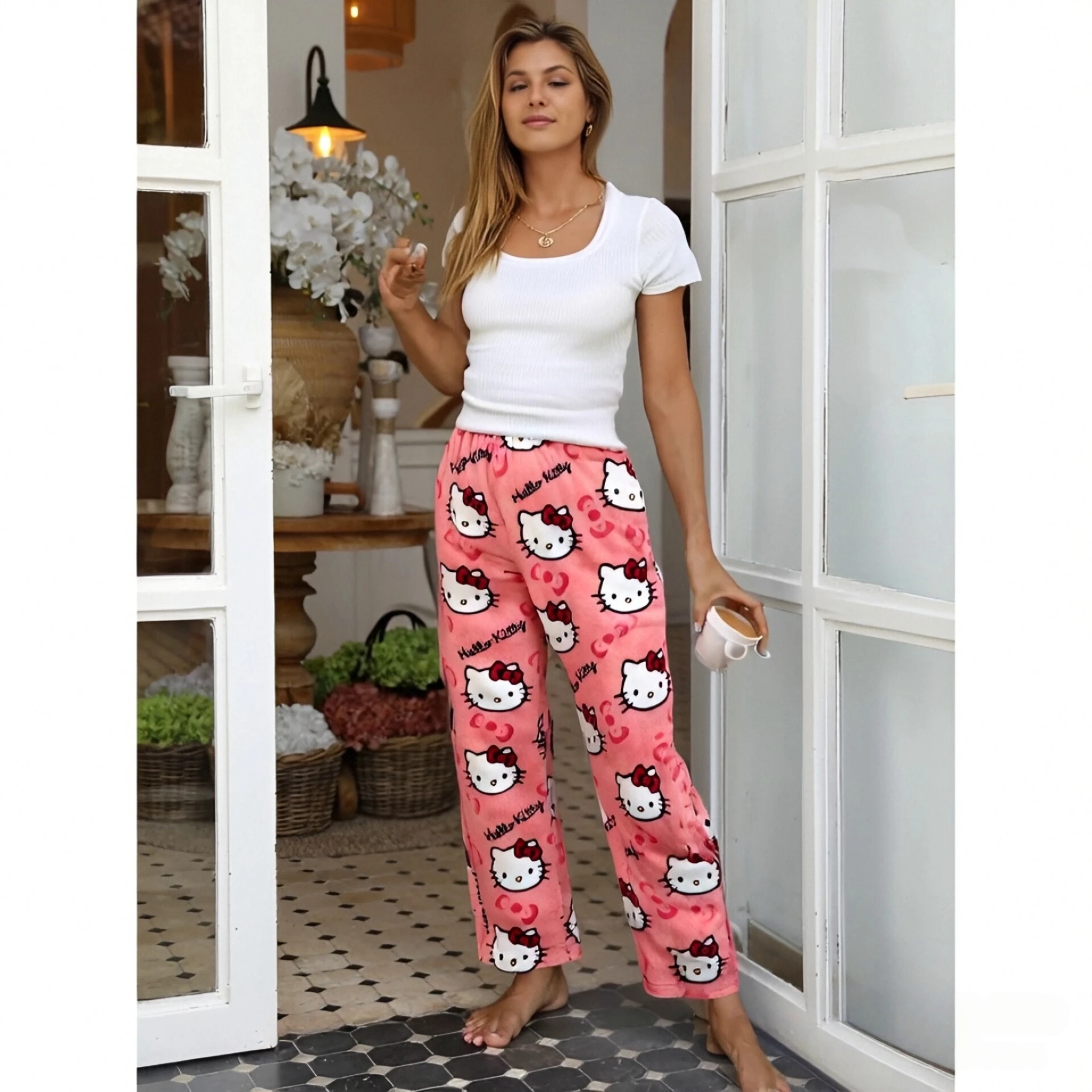 

Sanrio Hello Kitty Autumn and Winter Flannel Bathrobe for Women; Thickened Warm Pajamas for Adults and Teens