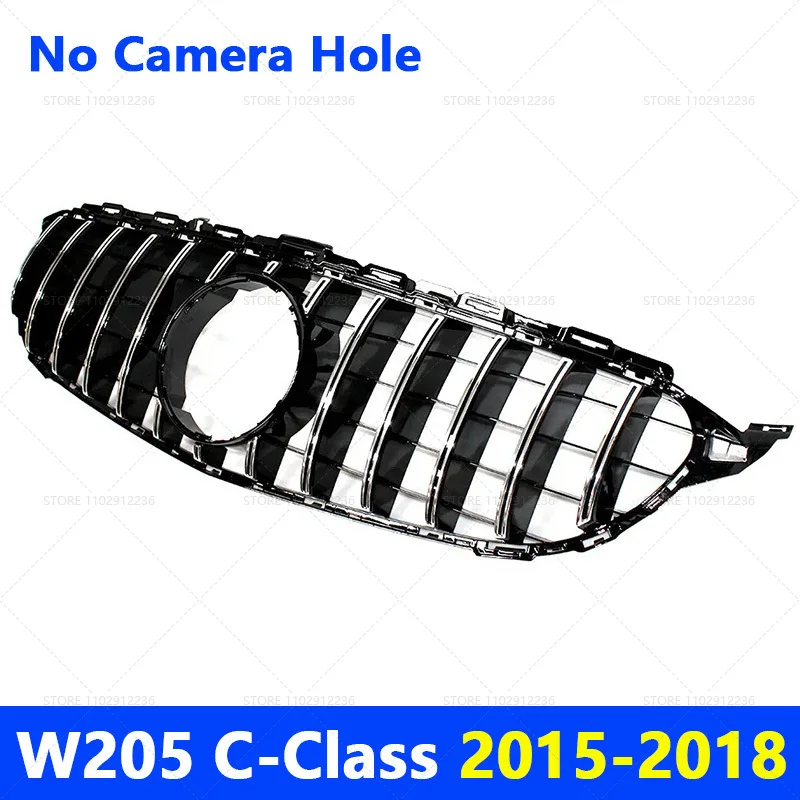 for 2015-2018 2019-2021 W205 C-Class Mercedes Benz C180 C200 C250 C300 C400 GT Front Bumper Grille Hood Grill With Camera Hole