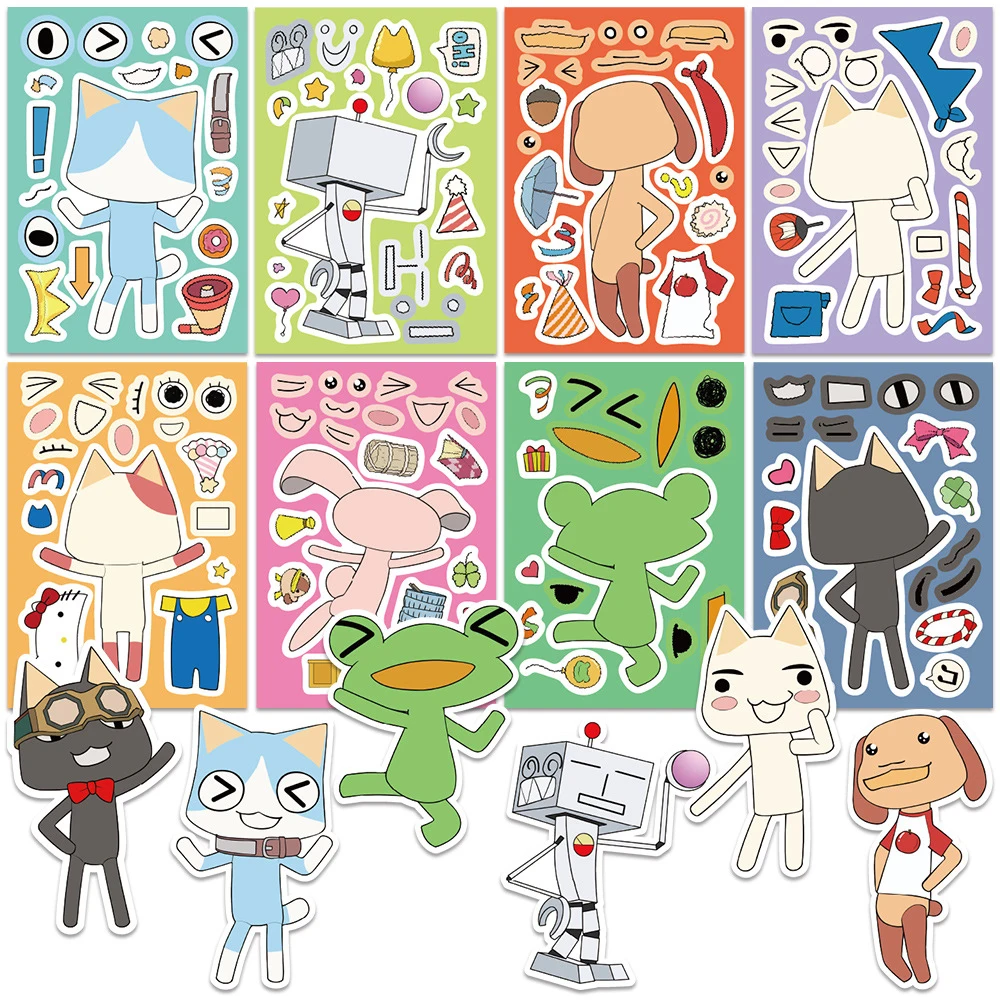 

8/16sheets Inoue Toro Make A Face Puzzle Stickers Kids Make Your Own DIY Game Children Cartoon Jigsaw Education Toys Party Gift