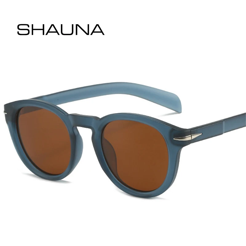 SHAUNA Retro okrągłe męskie okulary przeciwsłoneczne z polaryzacją odcienie UV400 moda marka projektant niebieskie zielone damskie nity okulary przeciwsłoneczne