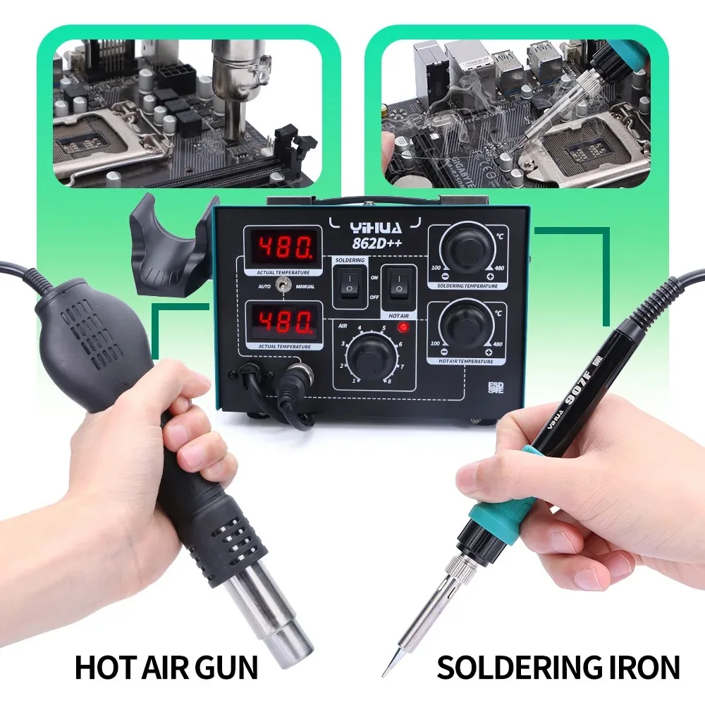 YIHUA 862D ++ 750W Hot Air Rework Station การประสาน Iron Professional เชื่อมอุปกรณ์ PCB ชิปซ่อม