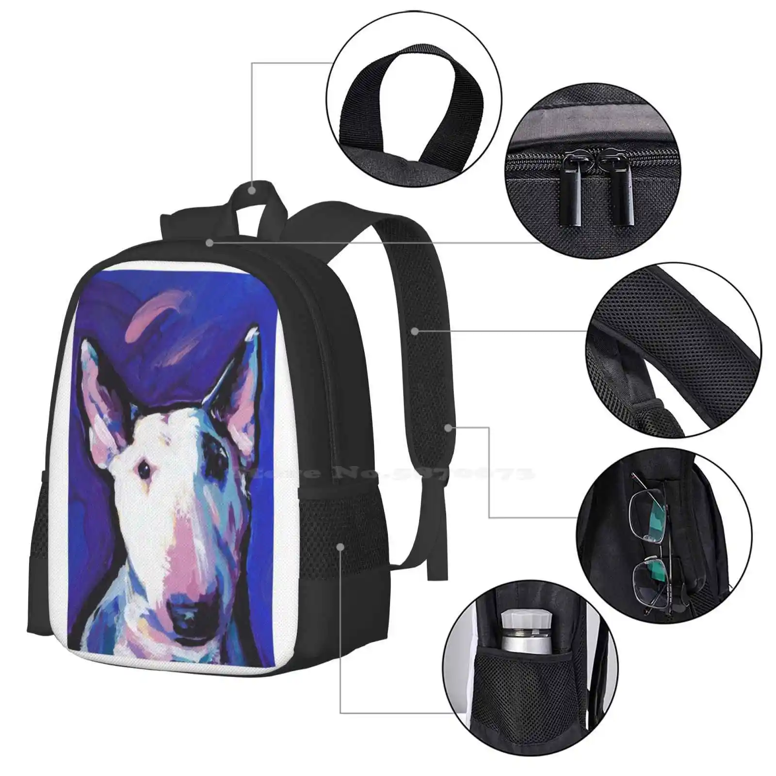 Bull Terrier Dog Bright Colorful Pop Dog Art Pattern Design Laptop Travel School Bags Bull Terrier Colorful Art Fun Dog Art Pop