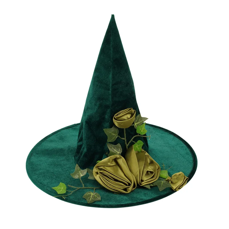 

Green Flower Decorative Halloween Witch Hat Halloween Holiday Party Supplies Magic Hat Funny Cosplay Costume Accessories Props