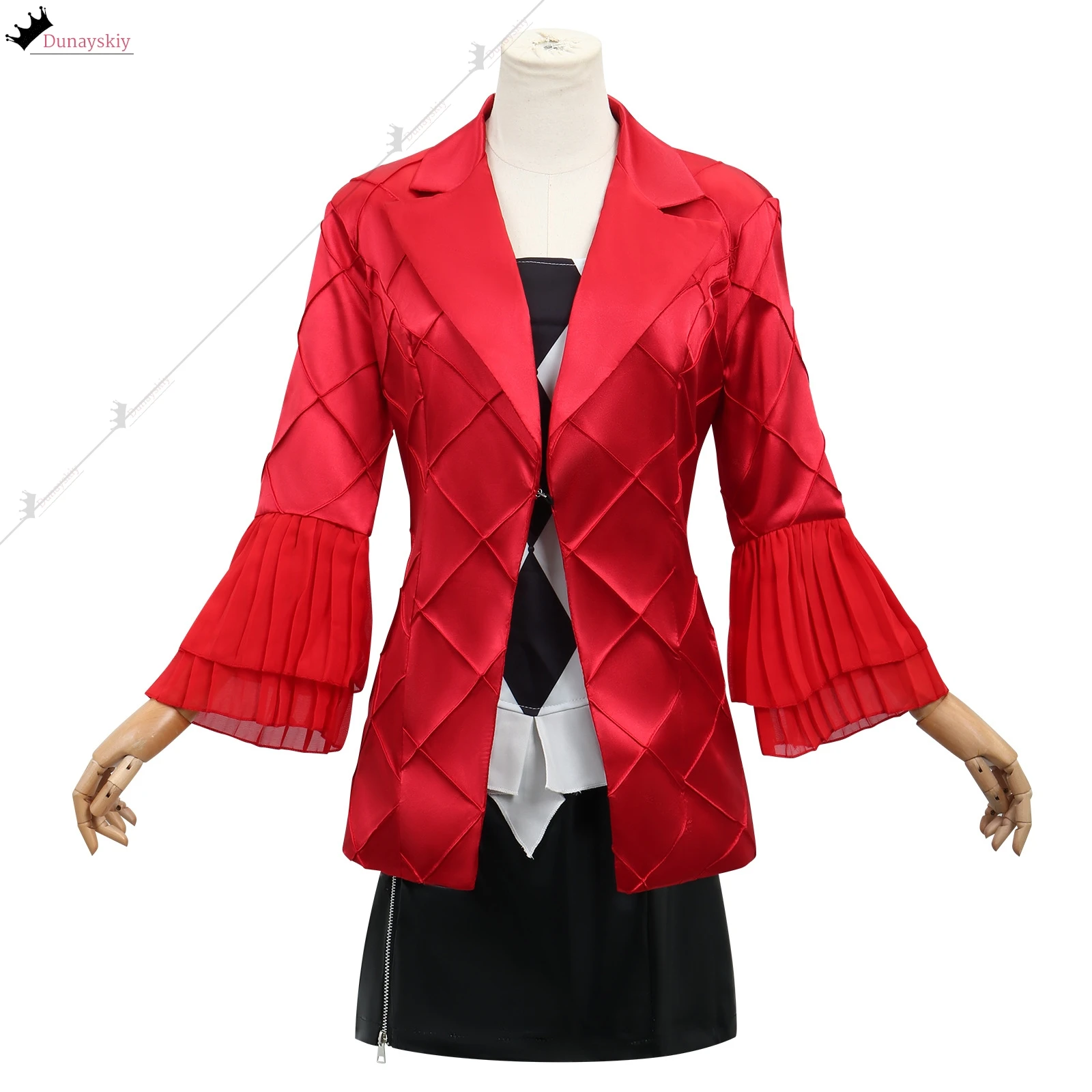 أزياء أنيمي ليدي جوكر النسائية المهرج غاغا التأثيرية سترة سوداء حمراء وتنورة مجموعة نسائية لحفلات الهالوين للنساء البالغات