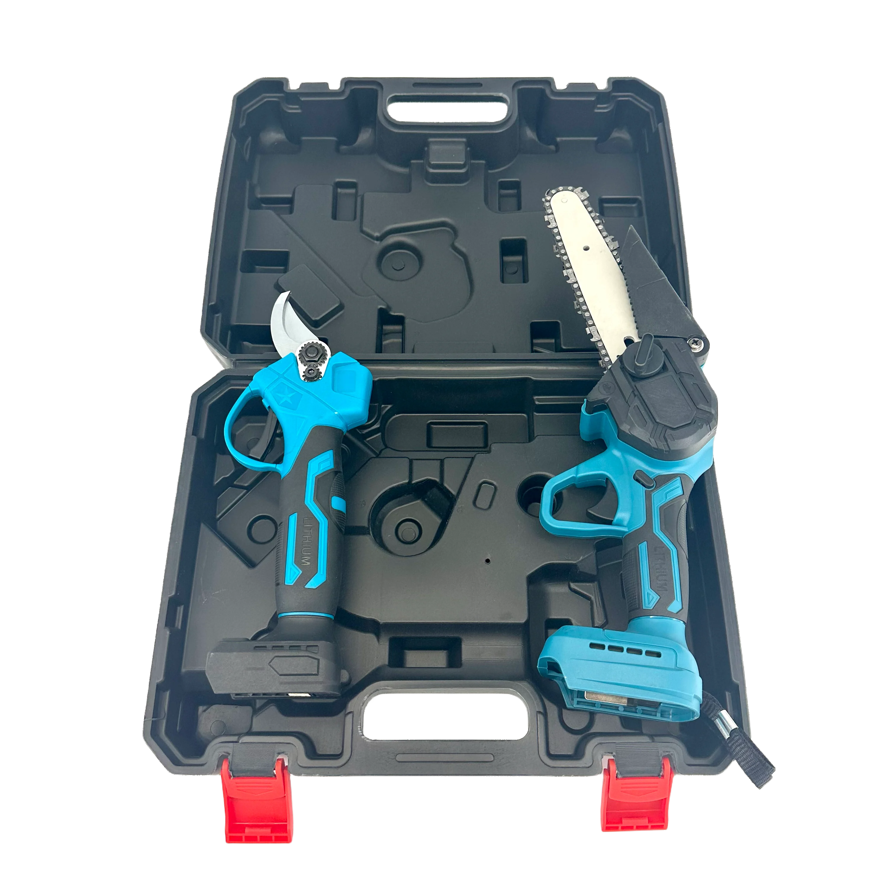 

Custom 20V Cordless Hand-Held Mini Chainsaw And Glue Shears Set For Garden Use Packaged In Plastic Box