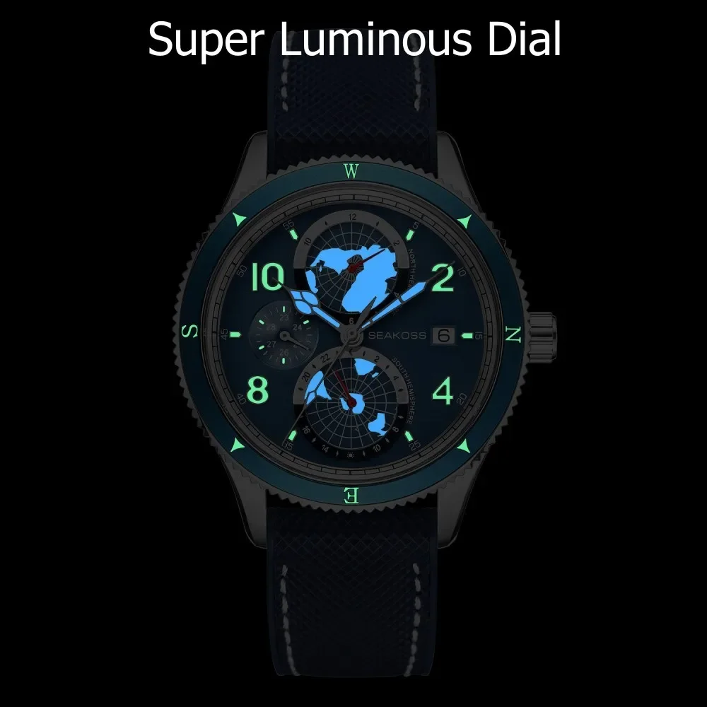 Relógio de mergulho automático SEAKOSS masculino, relógio de pulso super luminoso, relógio mecânico, ano mês, exibição 24 horas, pulseira FKM, 100m