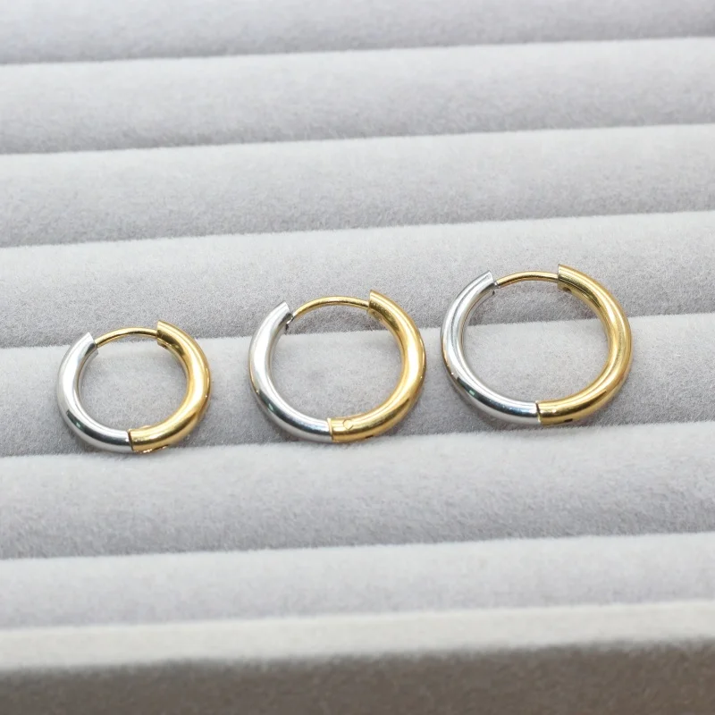 Edelstahl Kreisförmige 10 12mm Vergoldete Creolen Ohrringe Nicht Verblassend Allergiefrei Klassischer Schlichter Stil – Detail 5