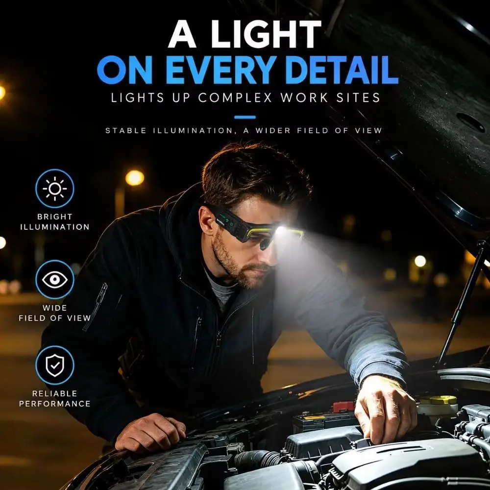 Safety LED Glasses Headlamp Multifunctional Waterproof Rechargeable Head Torch Rechargeable Bright Lights Mechanic Headlamp