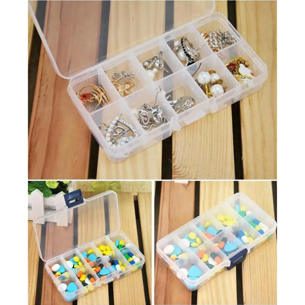 Organizer Holder Case Container Clear 10/15/24 Grids Jewelry Storage Box Pills