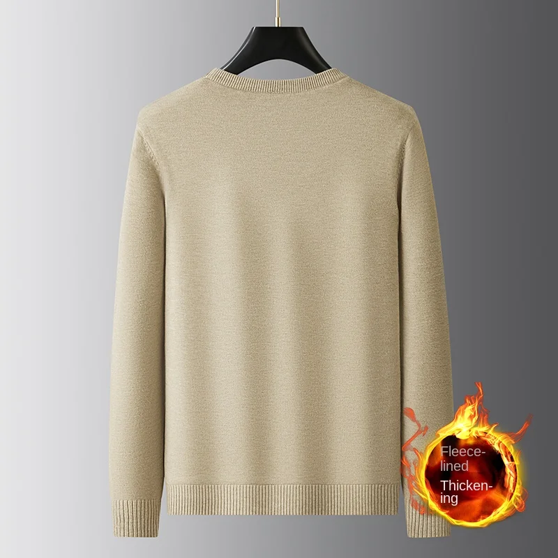 Winter Warm Sweater Men's Fleece-lined Cold-Resistant High-End Simple All-Match Stretch Casual Fashion round Neck Sweater