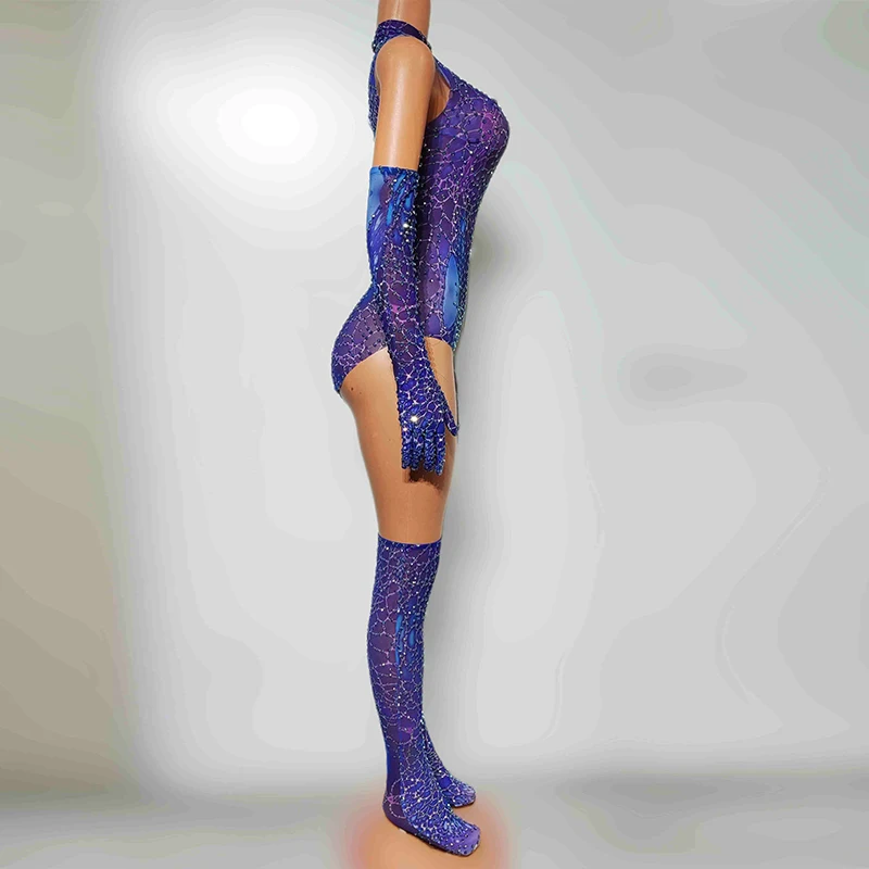 Fioletowe body bez rękawów damskie strój tancerki gogo odzież klubowa barowa kostium sceniczny DS na festiwal imprezę pokaz rave wear yj032