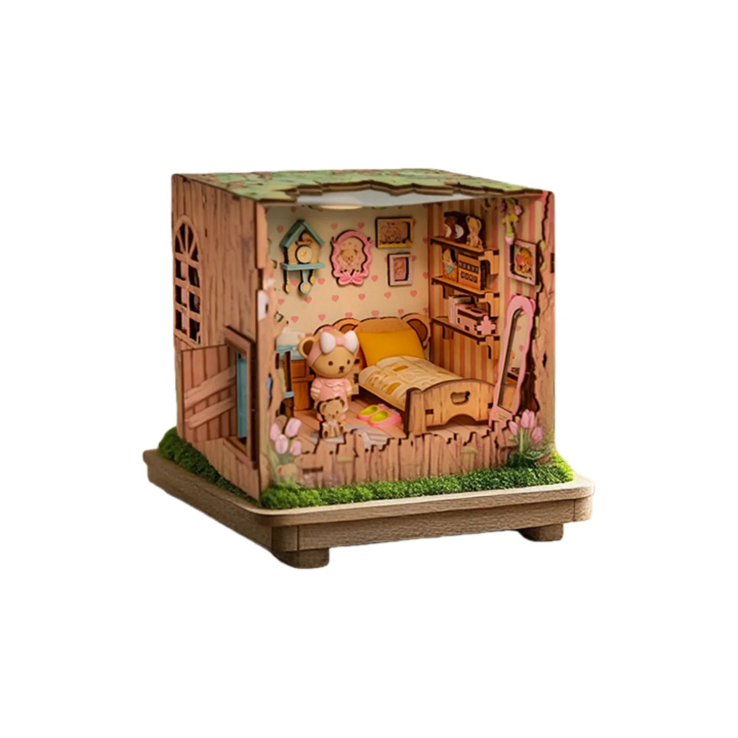 لغز بيت شجرة خشبية ثلاثية الأبعاد من OUZEY - مجموعة بناء تيدي بير كوخ DIY، هدية حرفية مصغرة لبيت الدمى للفتيات والمراهقات #6