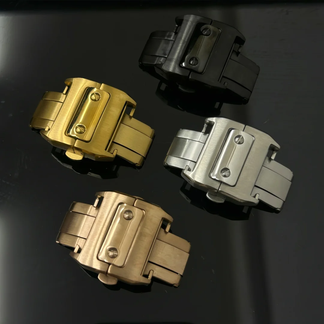 Rose Gold Black Silver 18mm Watch Butterfly Clasp for Santos 21mm Watch Strap Accessories Double-click Butterfly Clasp