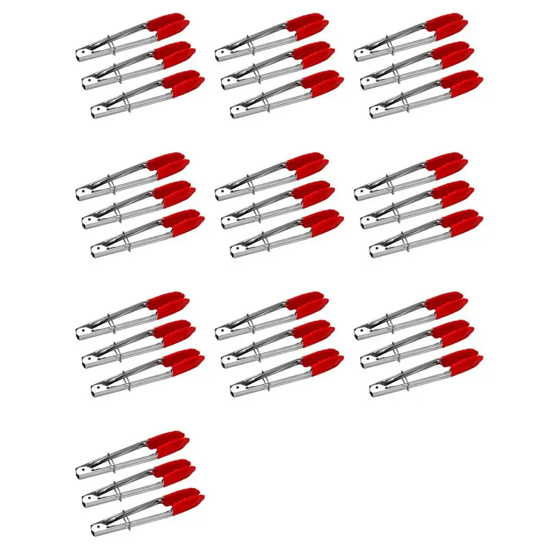 

Small Tongs With Silicone Tips 7 Inch Kitchen Tongs - Set Of 30 - Perfect For Serving Food, Cooking, Salad, Grilling Red
