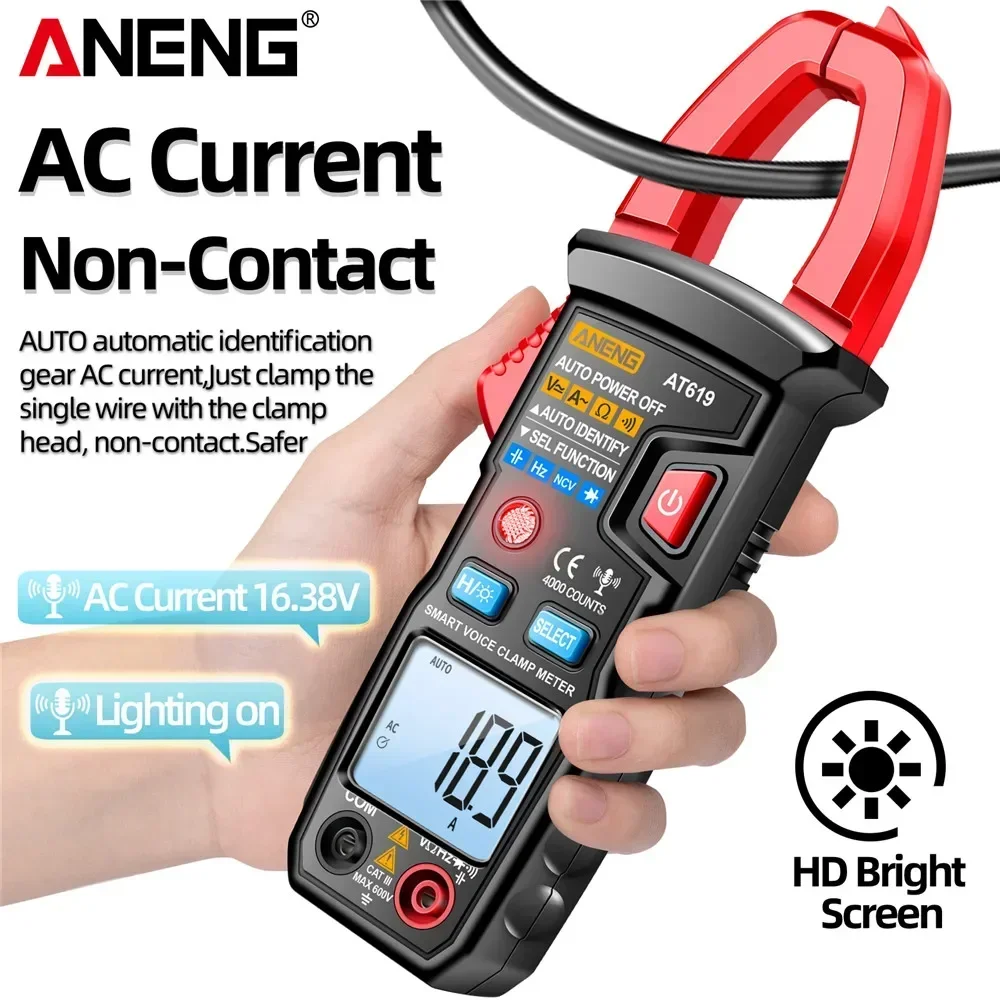 ANENG AT619 pinza amperometrica trasmissione vocale AC corrente multimetro amperometro Tester di tensione auto Amp Hz capacità NCV Ohm Tester