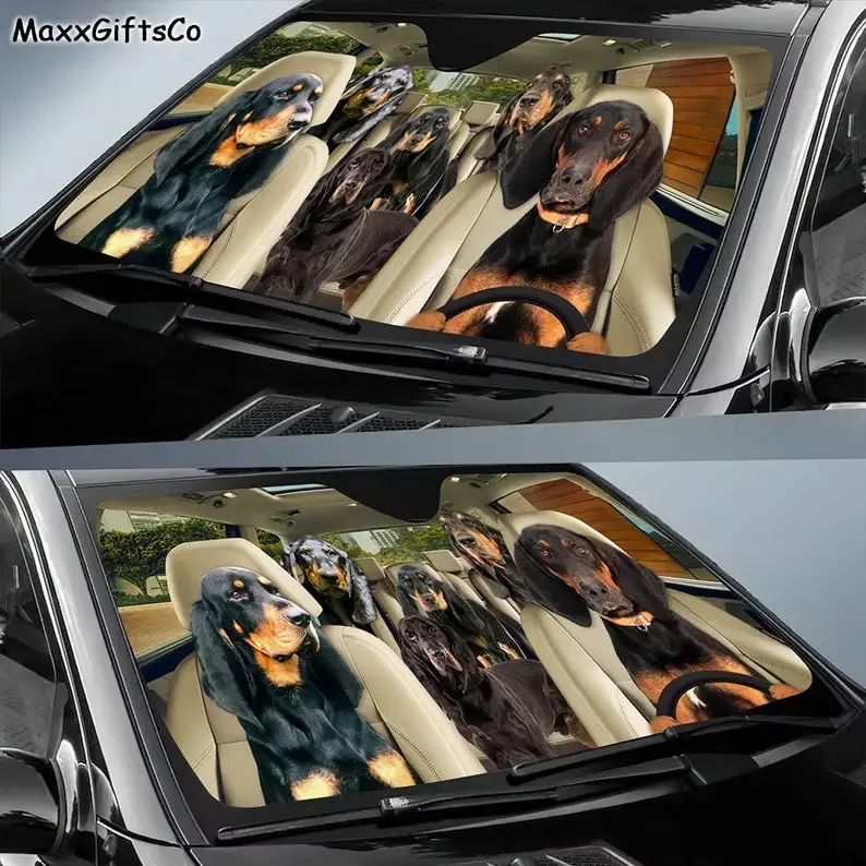 Black and Tan Coonhound Car Sun Shade, Dogs Windshield, Dogs Family Sunshade, Dogs Car Accessories, Car Decoration, Dog Lovers G