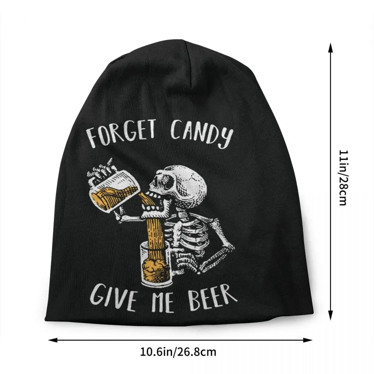 Forget Candy Give Me Beer Halloween Skeleton Skull Bonnet Hat Knitted Hat Men Women Cool Unisex Adult Warm Winter Beanies Cap