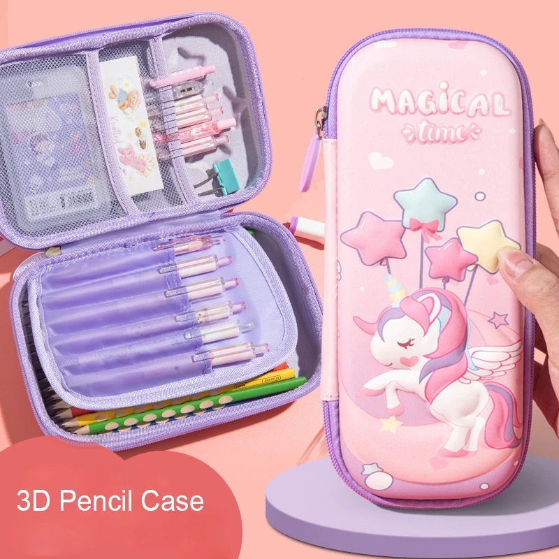 Estuche De lápices De papelería, Estuche Kawaii De unicornio, caja De Lapices, suministros escolares para niñas y niños