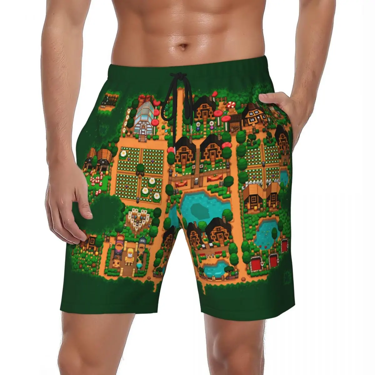 

Stardew Valley Forest Farm Layout Board Shorts Summer Sports Fitness Beach Shorts Men Quick Dry Vintage Plus Size Swim Trunks