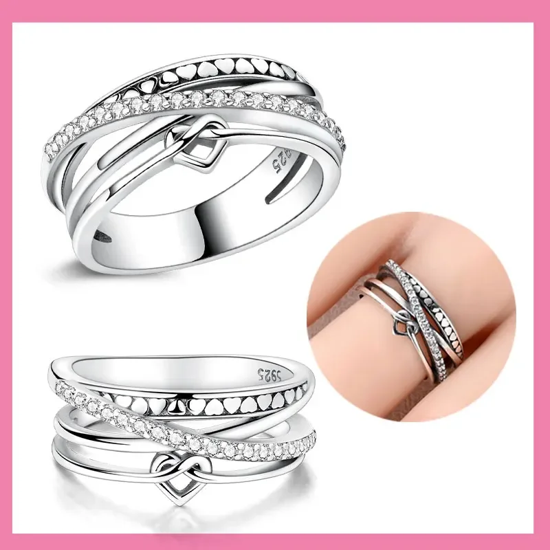 

Sterling Silver 925 Multi Layered Heart Valentine's Day Gift Gemstone Geometric Heart Ring Party Gift Set for Women Matching