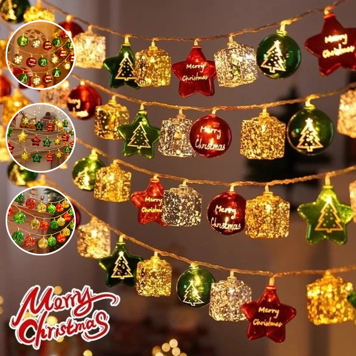 

2026 Christmas Light String Candy Cane Santa Cluas Snowman Lamp Xmas Tree Light Strings Hanging Ornaments Merry Christmas Decor