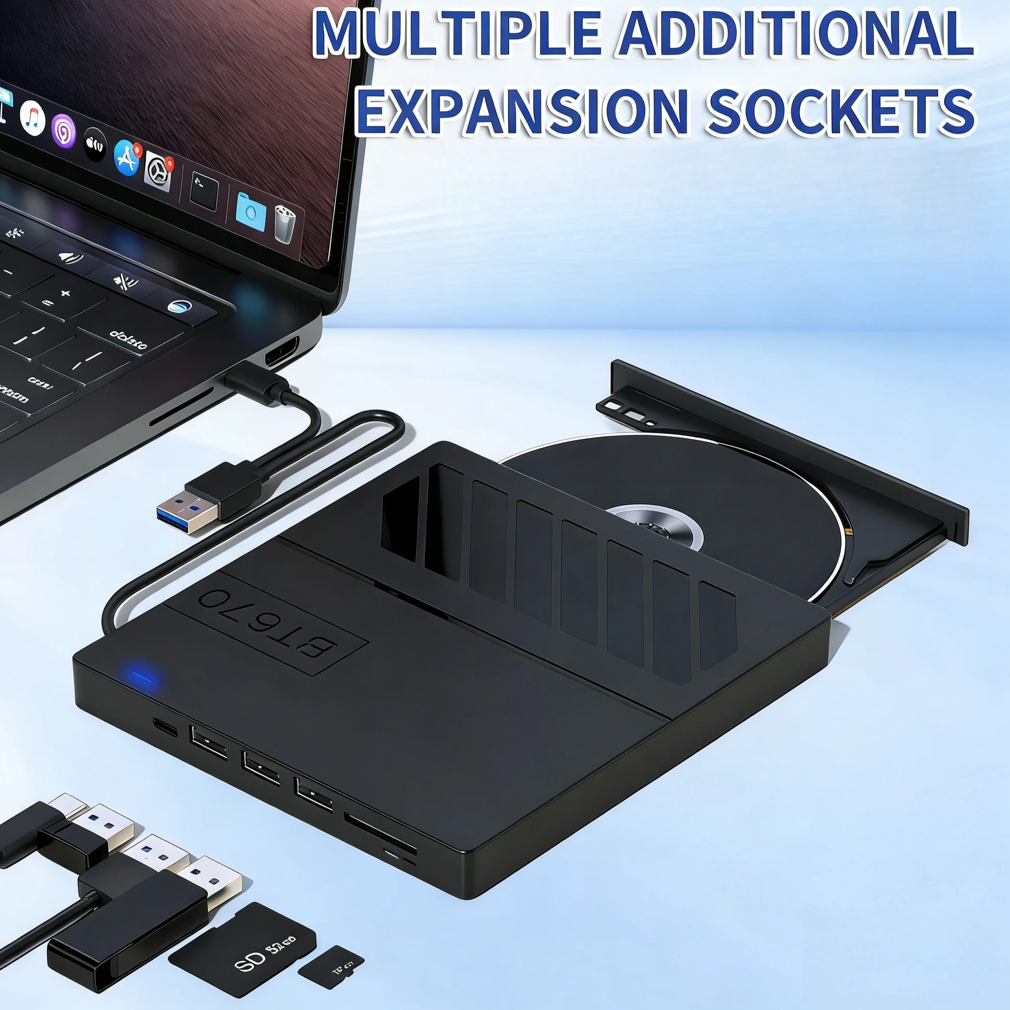 External CD Mobile Optical DVD Drive USB3.0 Ultra-Thin External CD DVD-ROM Burner Drive For PC Desktop USB+Type-C Dual Interface
