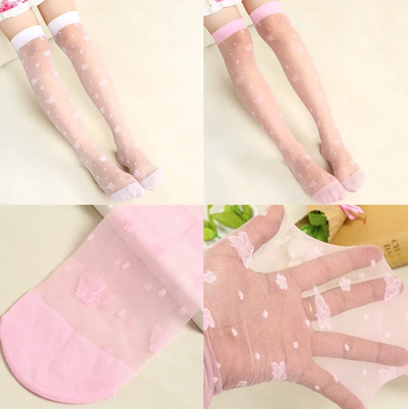 3-10Y White Socks Transparent Silk Children Girls Dance Butterfly Print Knee High Long School Uniform Perfermance Thin Socks