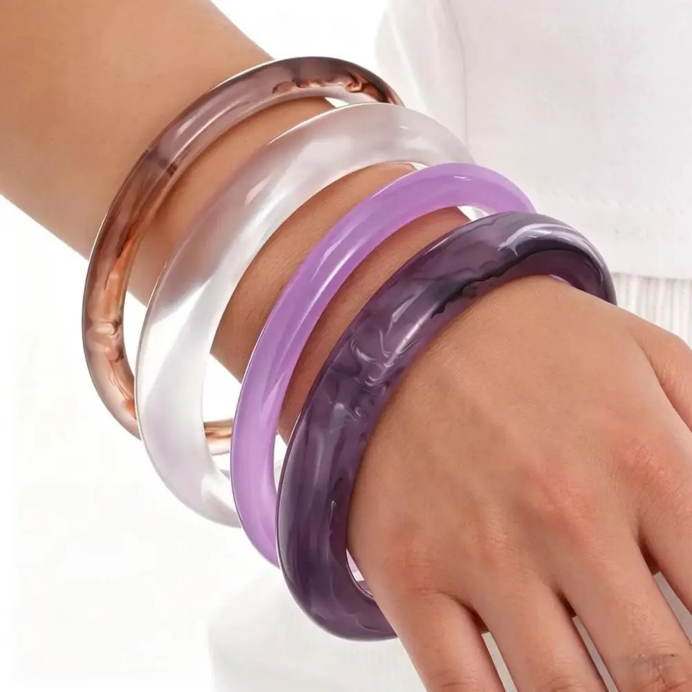 Stackable Resin Jewelry Set 4 Pcs Resin Bangles Set for Women Wide Statement Bracelets Geometric Thick Stackable for Party