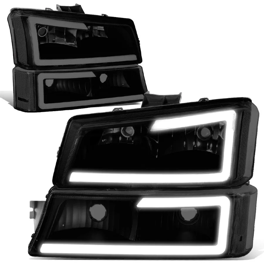 الإسكان الأسود المدخن عدسة ثلاثية الأبعاد LED DRL المصباح الوفير مجموعة مصابيح متوافقة مع 03-06 سيلفرادو 1500-3500 / أفالانش 1500 2500