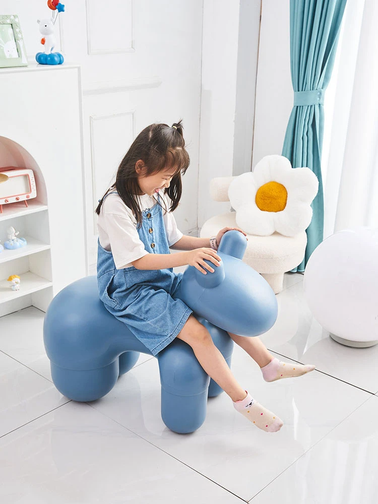 Large Cartoon Children\'s Chair Living Room Furniture Creative Animal Stool Cashmere Hippo Chair Home Decor Shoe Changing Stool