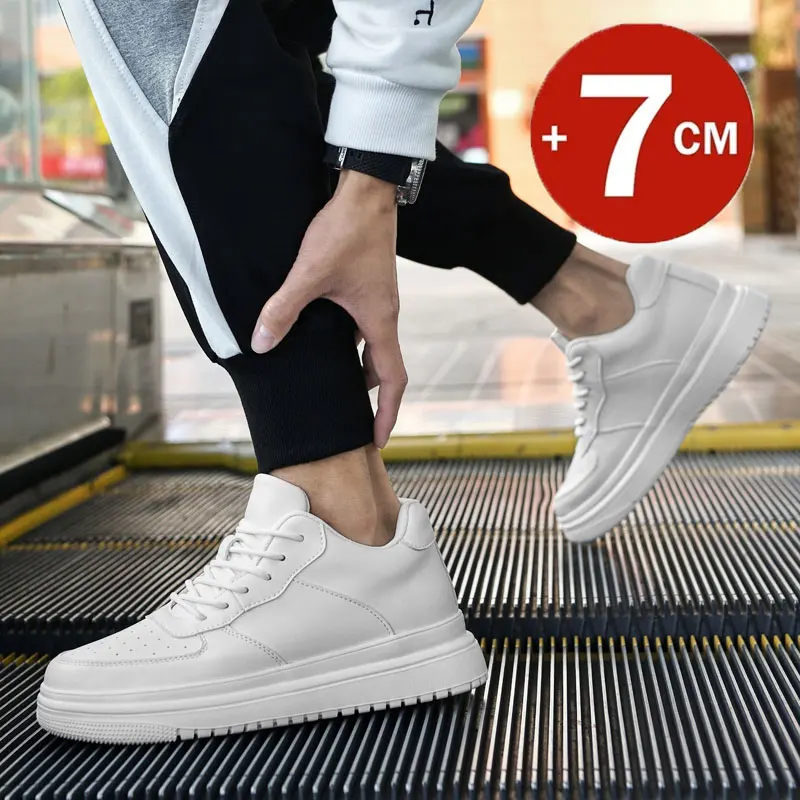 Luxury brand PDEP new height increasing shoes for men 10cm invisible elevator sneakers White leathe sport zapatillas de Hombre