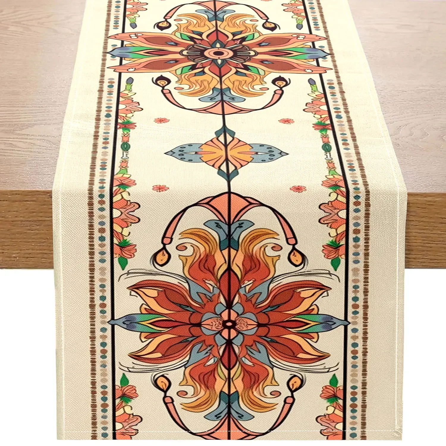 

Богемная дорожка для стола с красочным цветочным узором мандалы, подходит для украшения дома в богемном стиле, тематической вечеринки в стиле хиппи