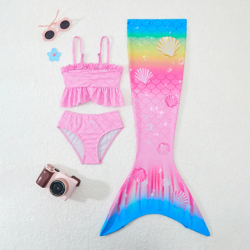 

Комплекты бикини с высокой талией и хвостом русалки для девочек, детский купальник для детей 4-7 лет, детский купальник, 2025 год, купальный костюм для маленьких девочек