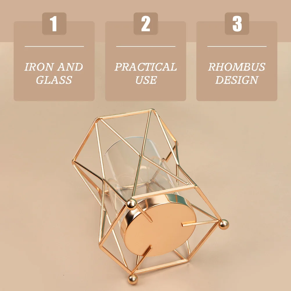 

Iron Art Hydroponic Glass Vase Creative Rhombus Patterned Planter for Dried Flowers Plants Home Office Garden Decor