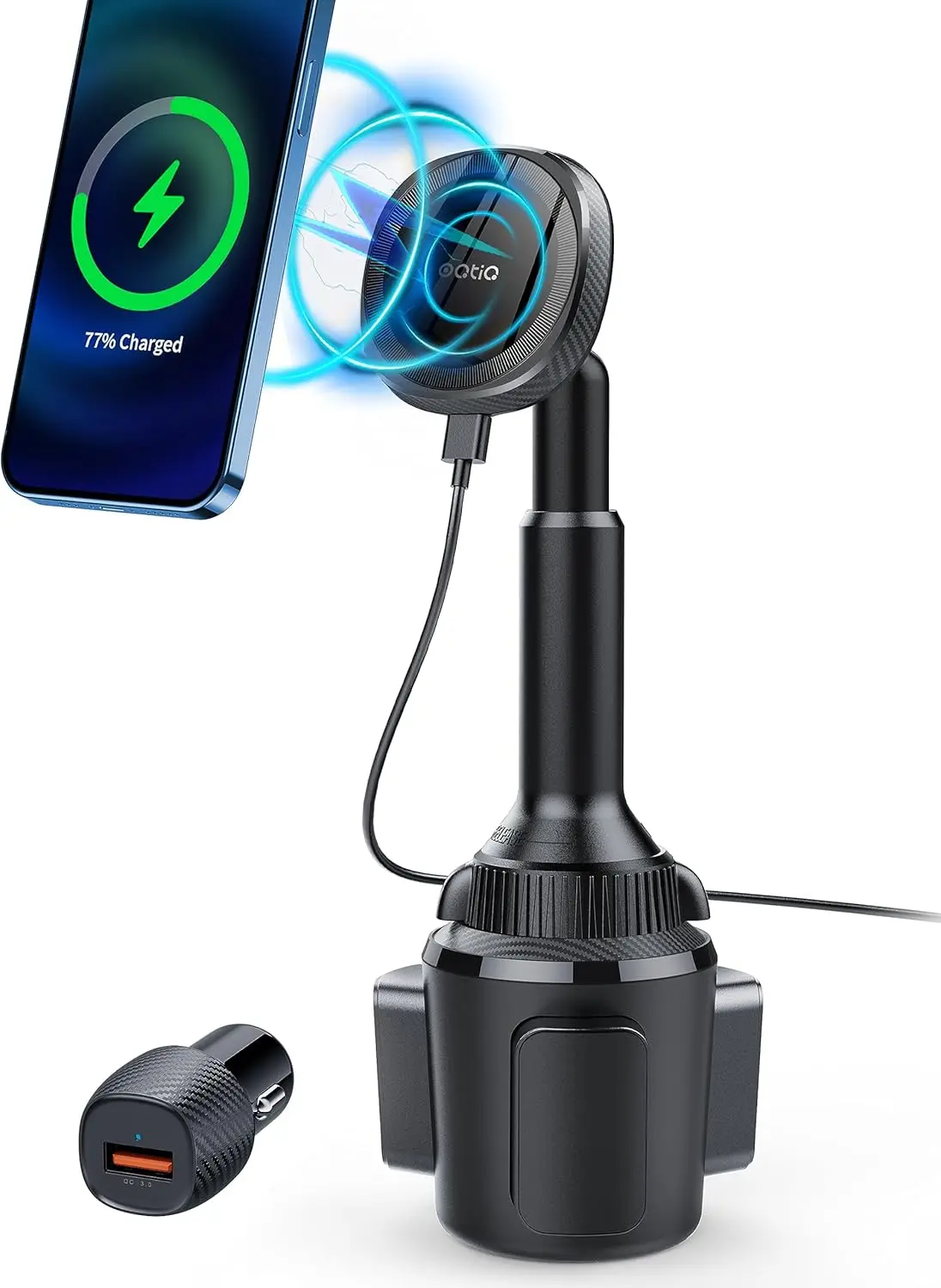 

Беспроводное автомобильное зарядное устройство MagSafe с подстаканником и рассеиванием тепла, быстрая зарядка для iPhone 17/16/15/14/13/12, адаптер QC 3.0