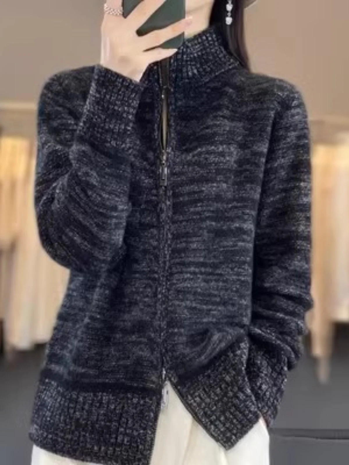 

Women's ort Zipper Thiened Camere Open Cardigan Sweater Knitted Outerwear Autumn Winter Faion Sweet Sle Regular Fit