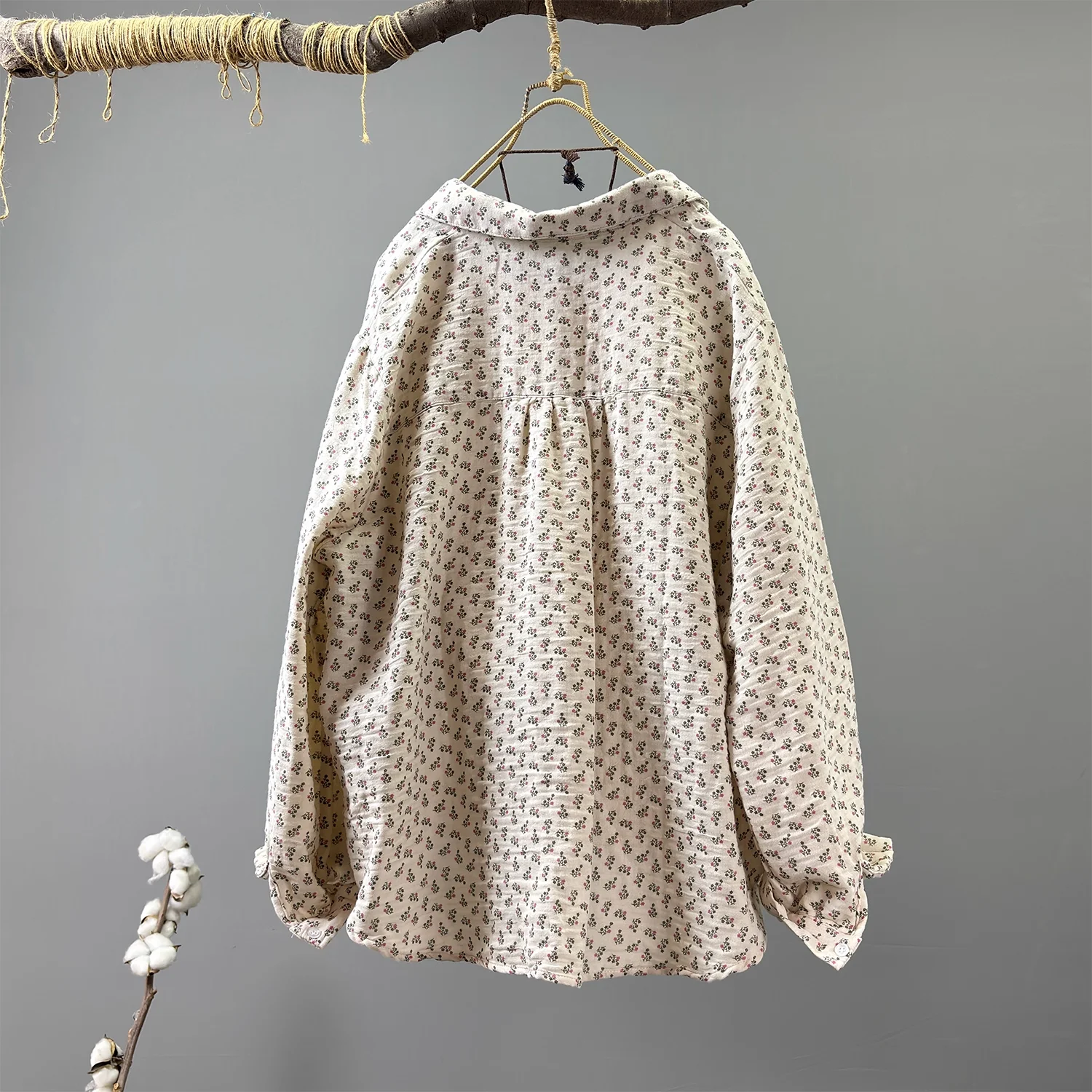 Enianechu Plus size tops rustic print shirts for women autumn 100% cotton yarn soft long sleeve blouses single-breasted outwear