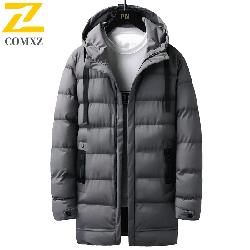 

COMXZ Men Winter Cotton Padded Jacket Classic Hooded Outdoor Work Thick Warm Parka Office Casual Lightweight Cold Proof Jackets
