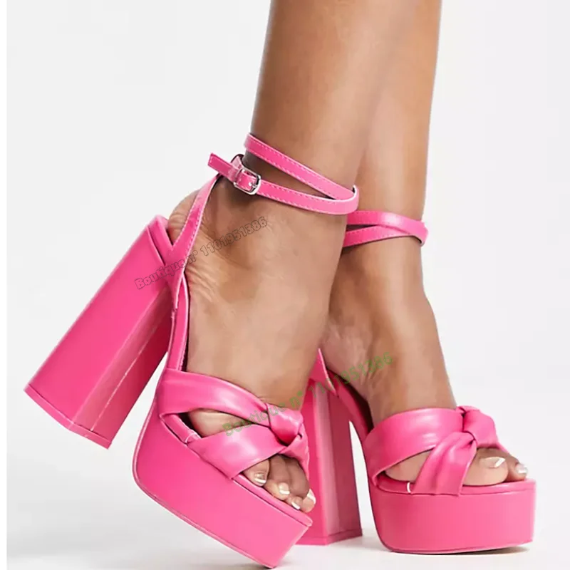 

Pink Bow Knot Platform Sandals Cut Heel Ankle Buckle Decor Chunky Heel Shoes for Women High Heels Shoes 2023 Zapatos Para Mujere