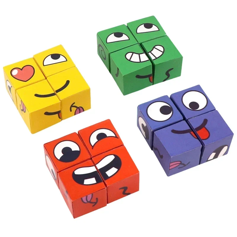 Kids Face Change Expression Puzzle Building Blocks Montessori Cube Table Game Toy Early Educational Toys for Children Gifts